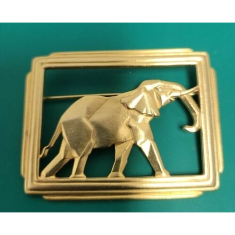 Vintage JJ Jonette Jewels Gold Tone Elephant Frame Pin Brooch 2.25” Estate Sign
